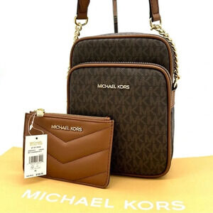 Michael Kors Medium NS Chain Xbody Bag & Small TZ Coinpouch w/ID Brown/Gold
